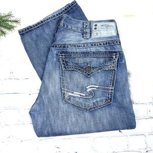 👖|•SILVER JEANS•| Gordie Flap Straight Leg Jeans 34x30👖